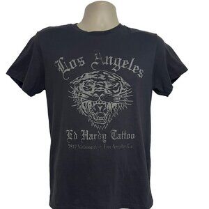 Ed Hardy Tattoo LA Mens Gray Graphic T-Shirt Small Stretch Tiger Animal Print